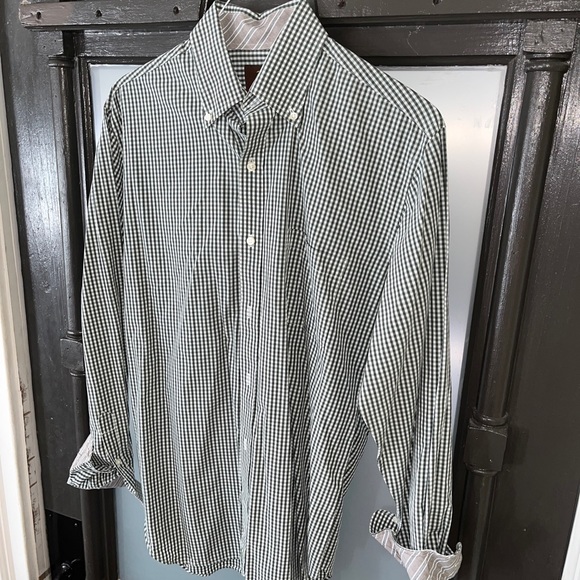 Tailorbyrd Button Down Shirt Adult Large Men White Green Grey Plaid EUC - Picture 3 of 7